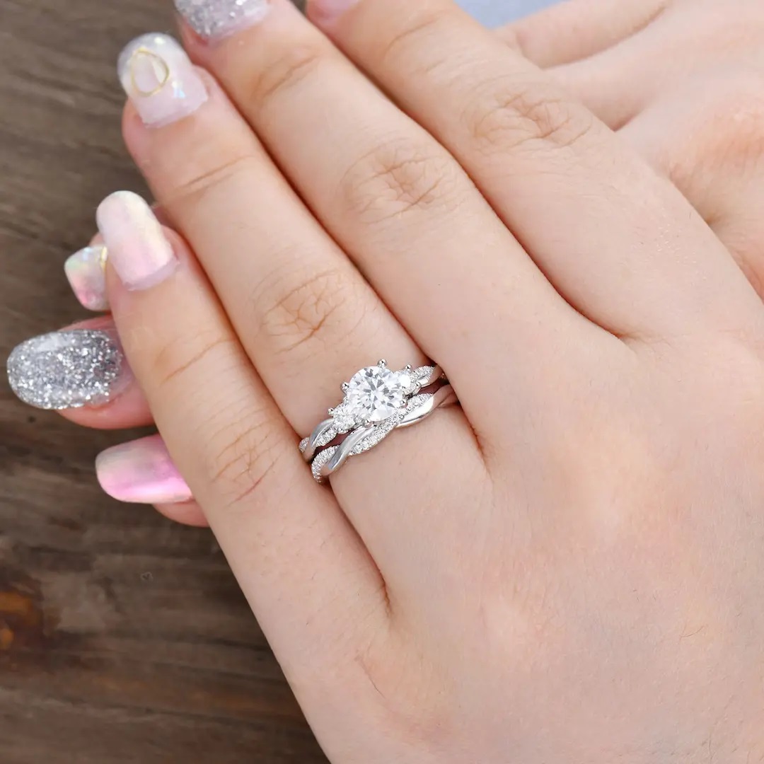 3.2CT Round Cut VVS Moissanite S925 Silver Engagement Ring Set