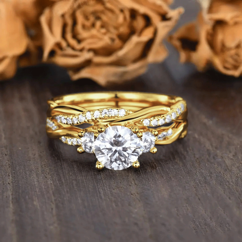 3.2CT Round Cut VVS Moissanite S925 Silver Engagement Ring Set