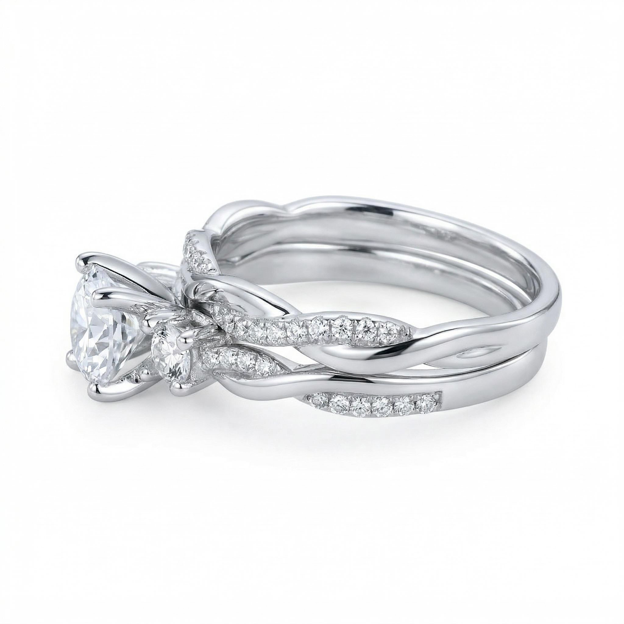 3.2CT Round Cut VVS Moissanite S925 Silver Engagement Ring Set