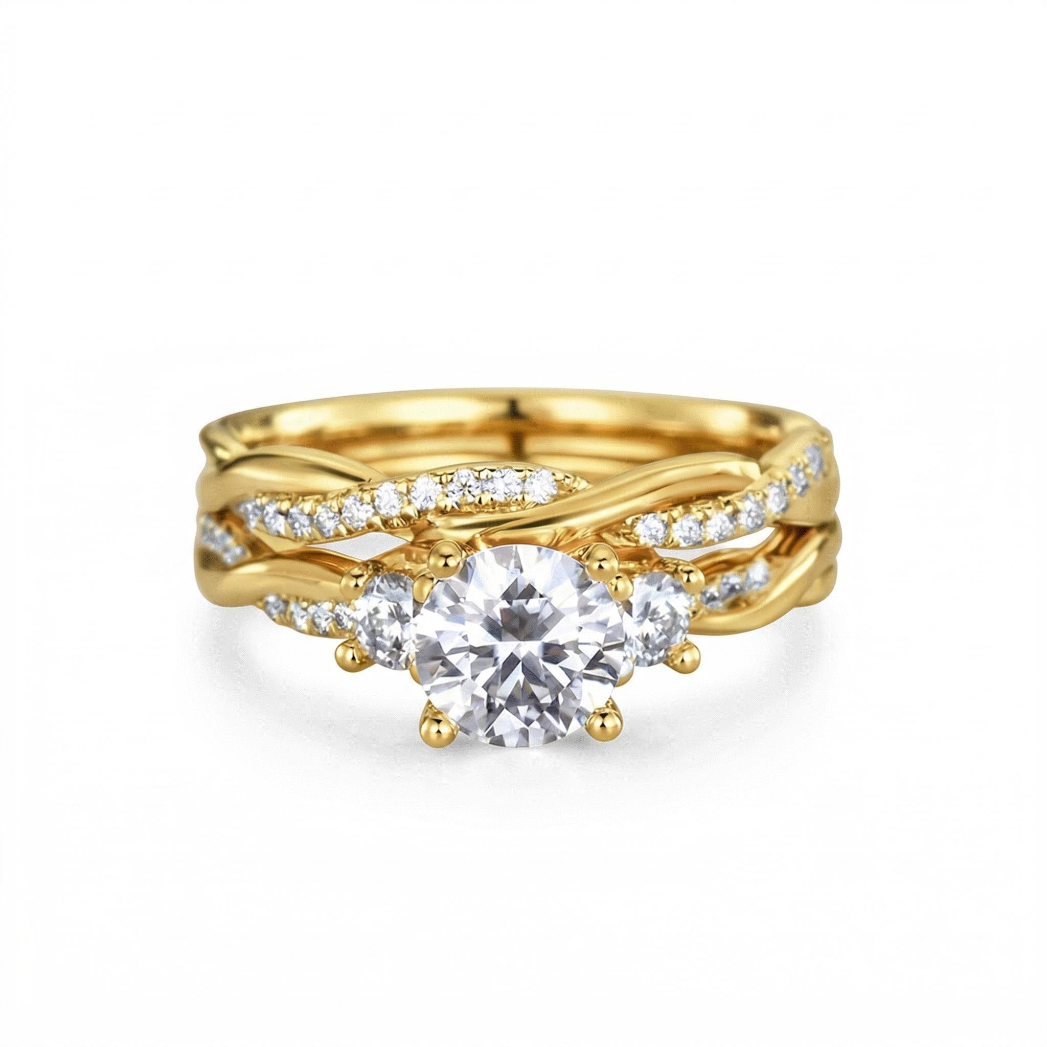 3.2CT Round Cut VVS Moissanite S925 Silver Engagement Ring Set