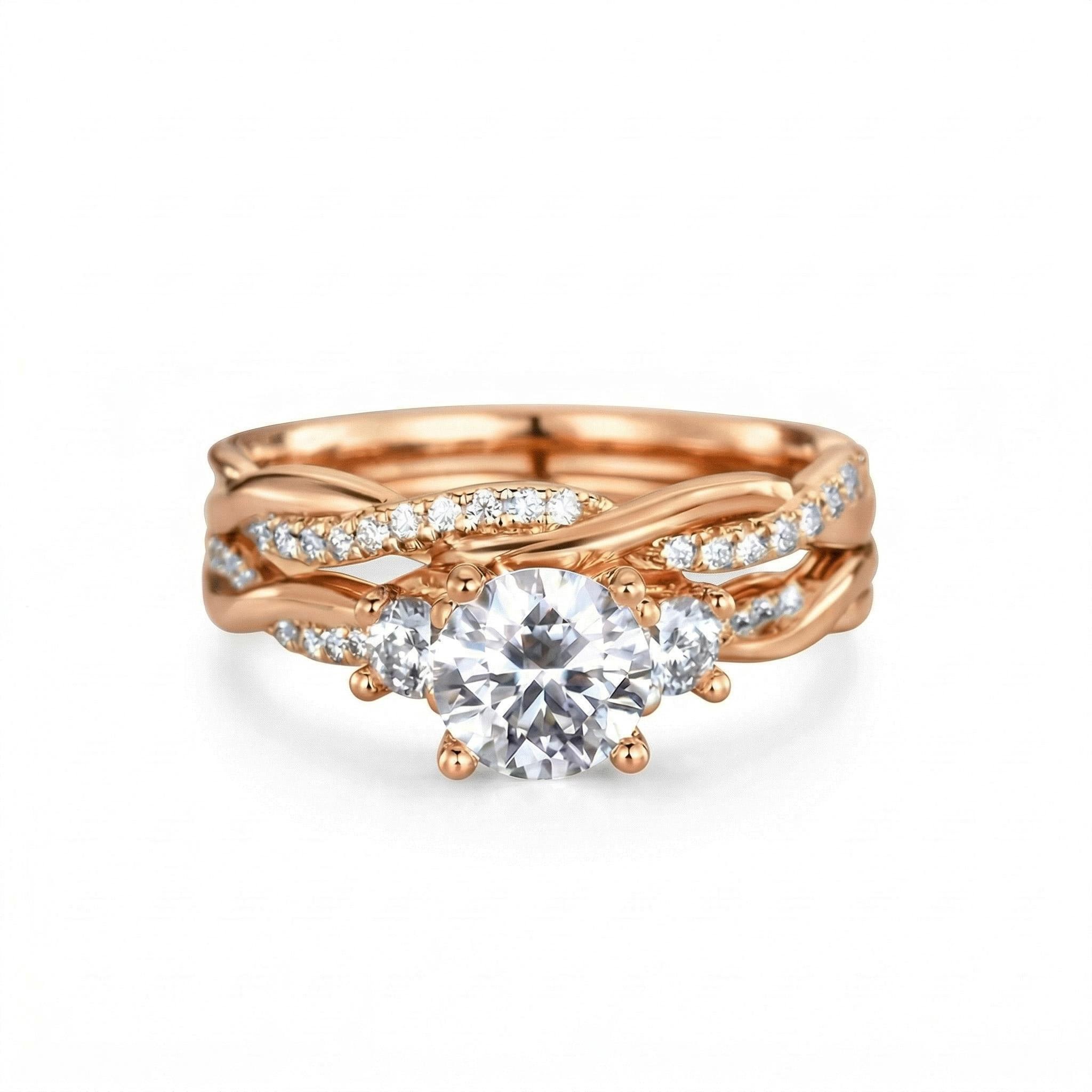 3.2CT Round Cut VVS Moissanite S925 Silver Engagement Ring Set