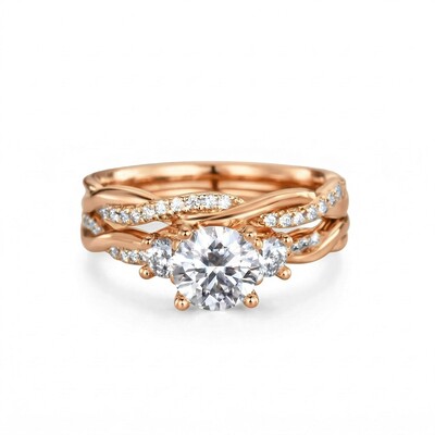 3.2CT Round Cut VVS Moissanite S925 Silver Engagement Ring Set