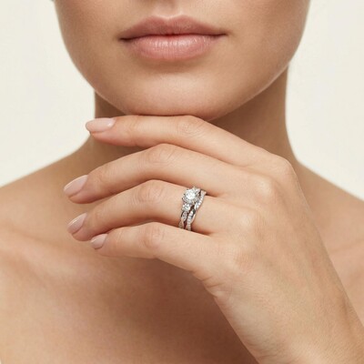 3.2CT Round Cut VVS Moissanite S925 Silver Engagement Ring Set