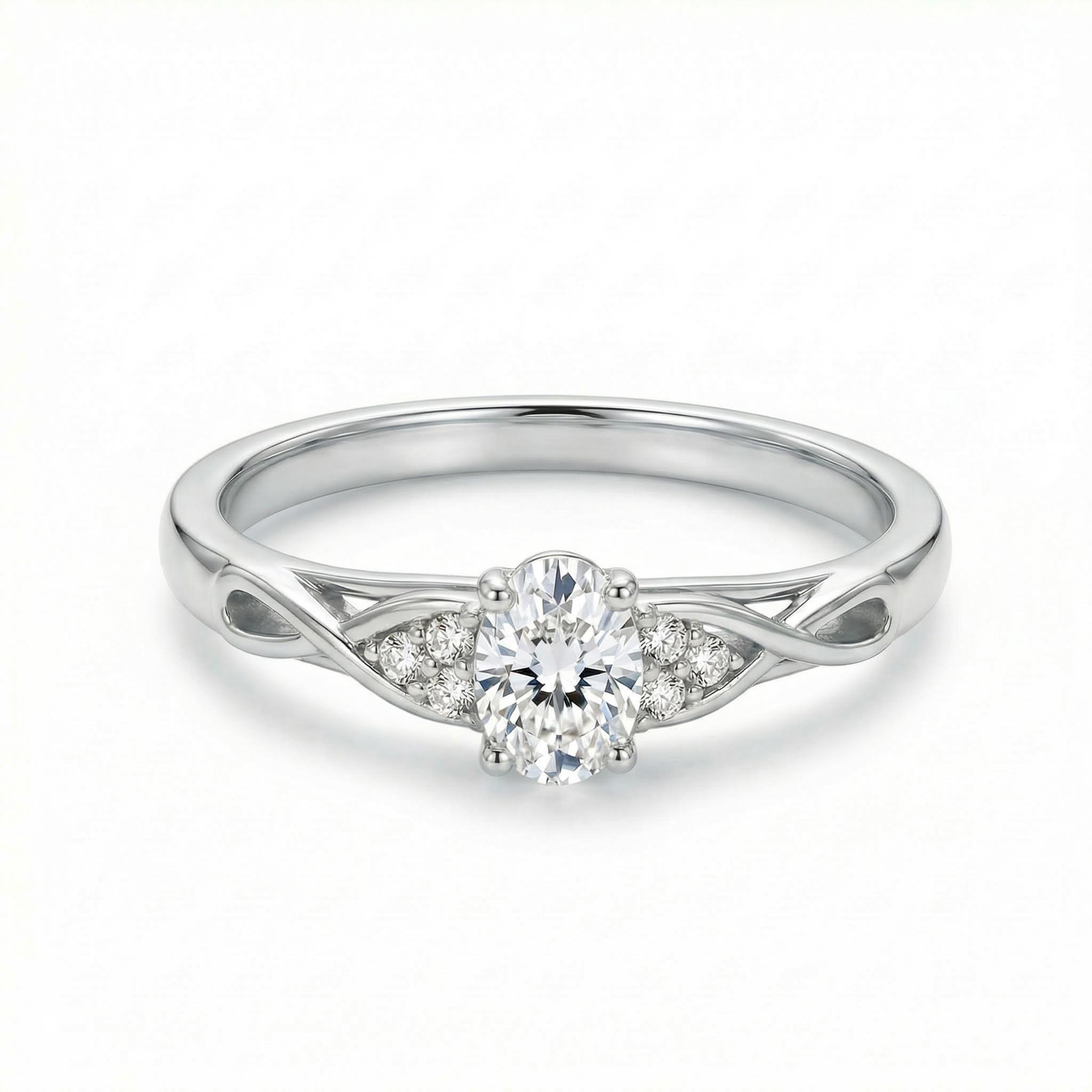 1.18CT Oval & Round Cut VVS Moissanite S925 Silver Engagement Ring