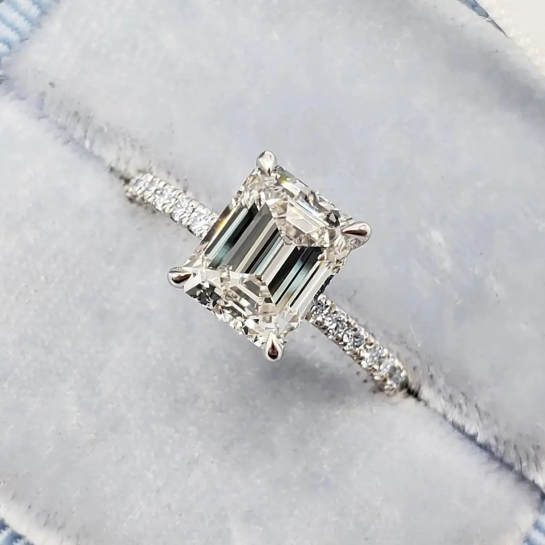 3.2CT Emerald Cut VVS Moissanite S925 Silver Engagement Ring