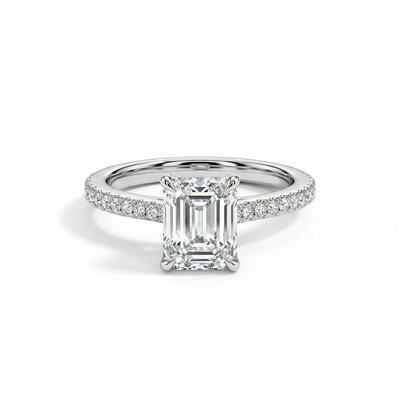 3.2CT Emerald Cut VVS Moissanite S925 Silver Engagement Ring