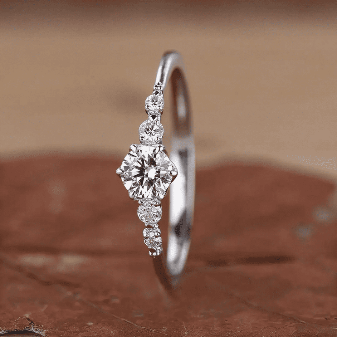 0.68CT Round Cut VVS Moissanite S925 Silver Engagement Ring