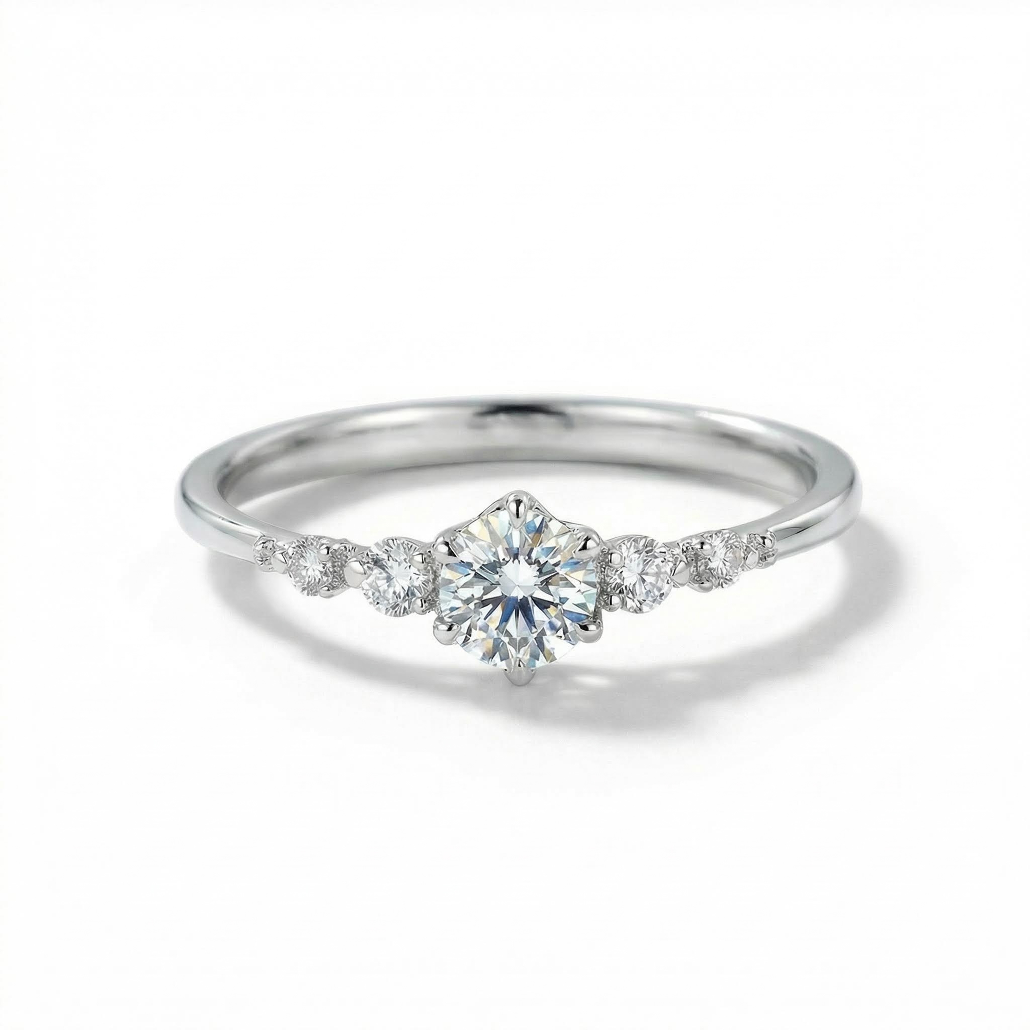 0.68CT Round Cut VVS Moissanite S925 Silver Engagement Ring