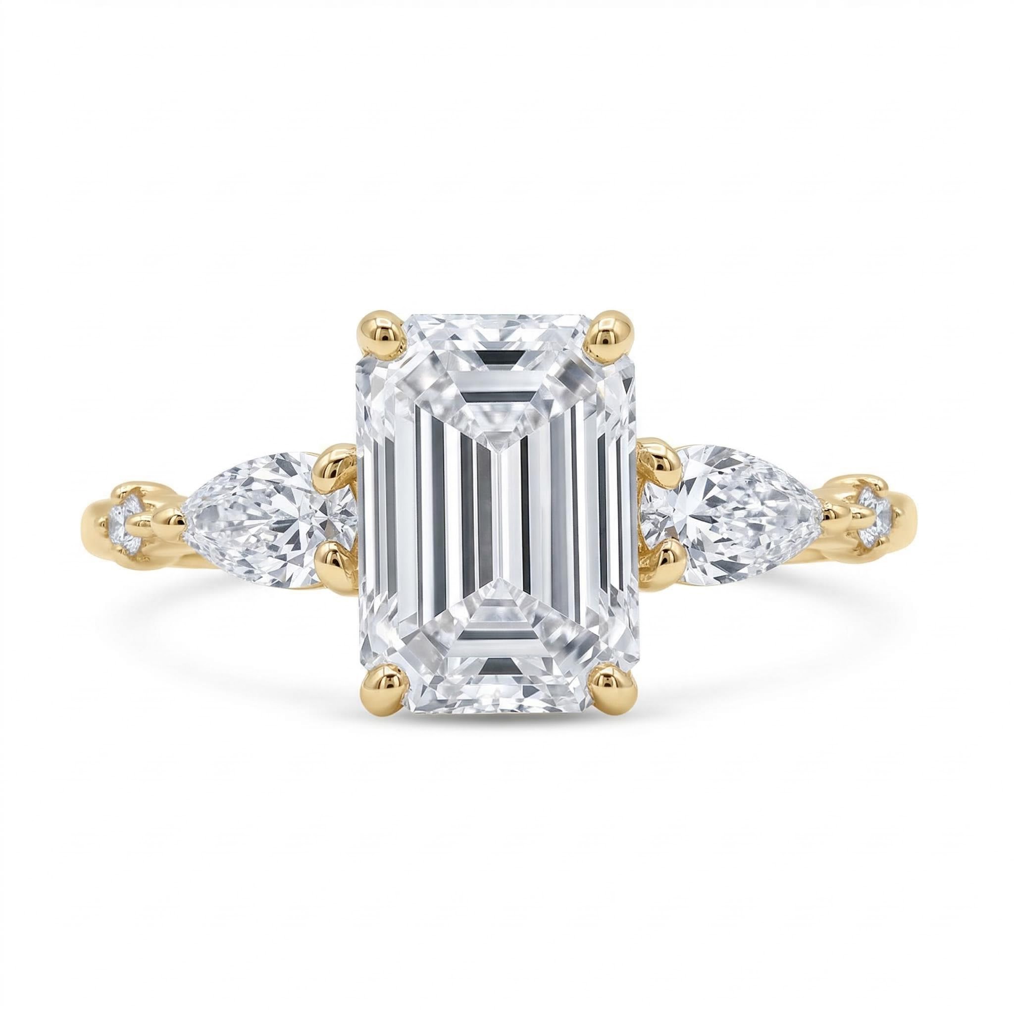2.33CT Emerald Cut VVS Moissanite S925 Silver Engagement Ring With Pear&Round Cut Side Accents