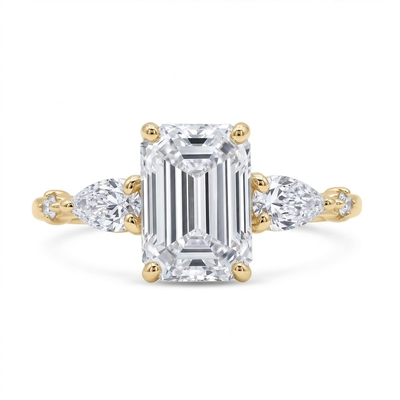 2.33CT Emerald Cut VVS Moissanite S925 Silver Engagement Ring With Pear&Round Cut Side Accents