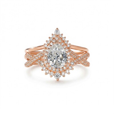 3.67CT Pear & Round Cut VVS Moissanite S925 Silver Engagement Ring Set