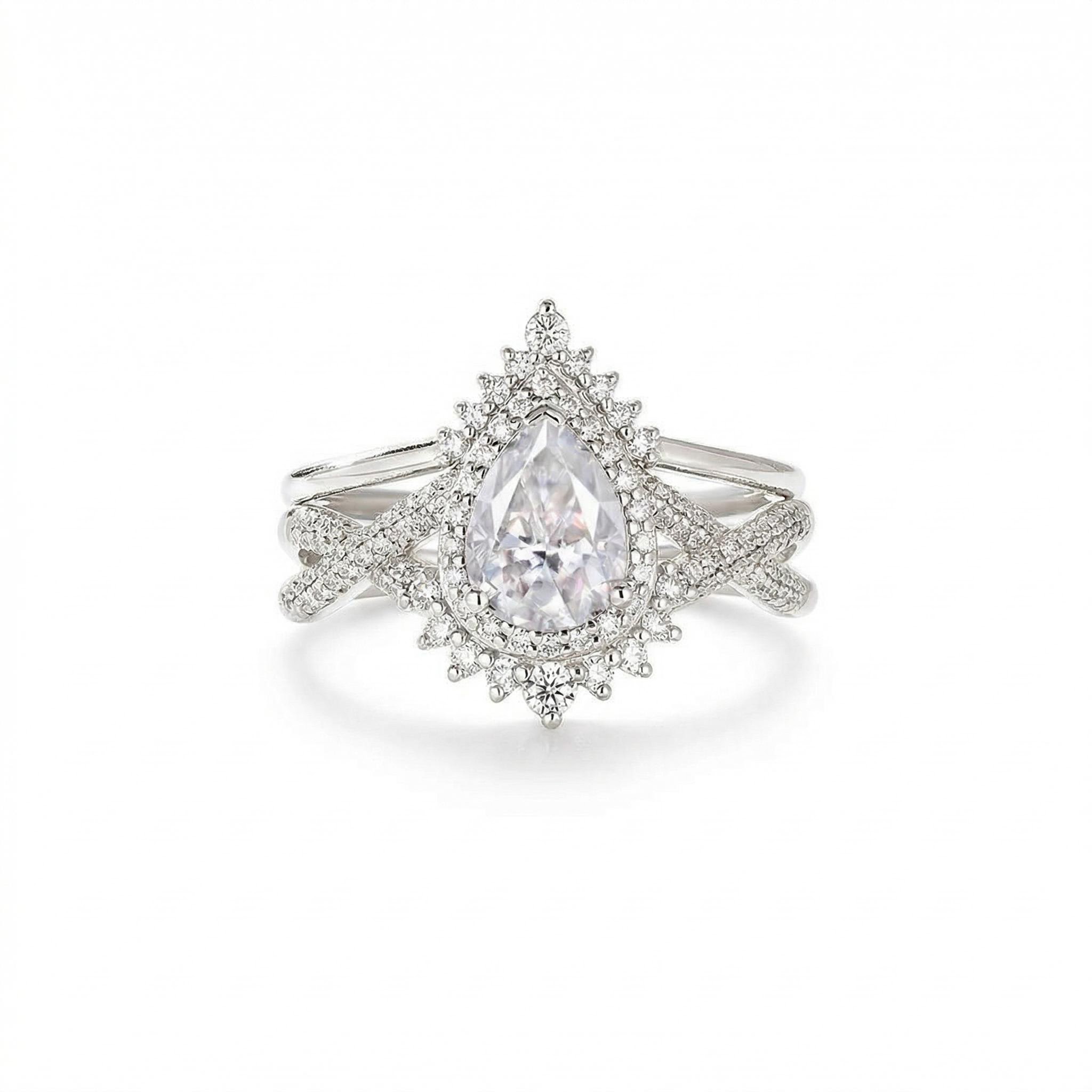 3.67CT Pear & Round Cut VVS Moissanite S925 Silver Engagement Ring Set 3.67CT Pear & Round Cut VVS Moissanite S925 Silver Engagement Ring Set