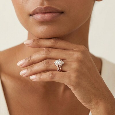 3.67CT Pear & Round Cut VVS Moissanite S925 Silver Engagement Ring Set