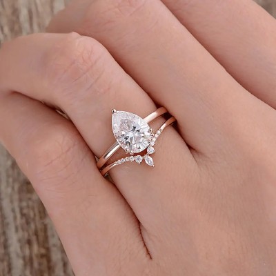 2.27CT Pear & Round Cut VVS Moissanite S925 Silver Engagement Ring Sets