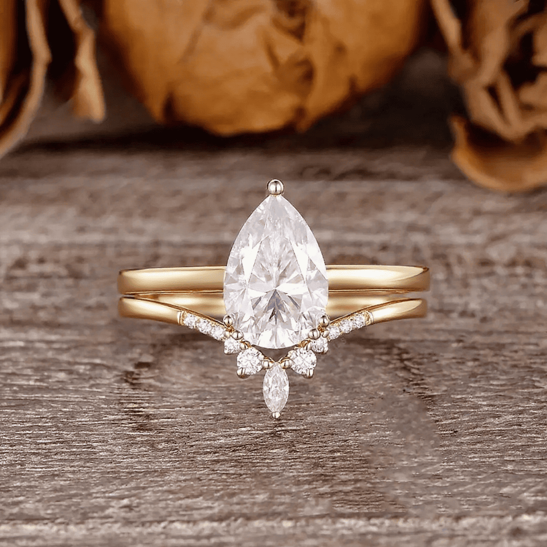 2.27CT Pear & Round Cut VVS Moissanite S925 Silver Engagement Ring Sets