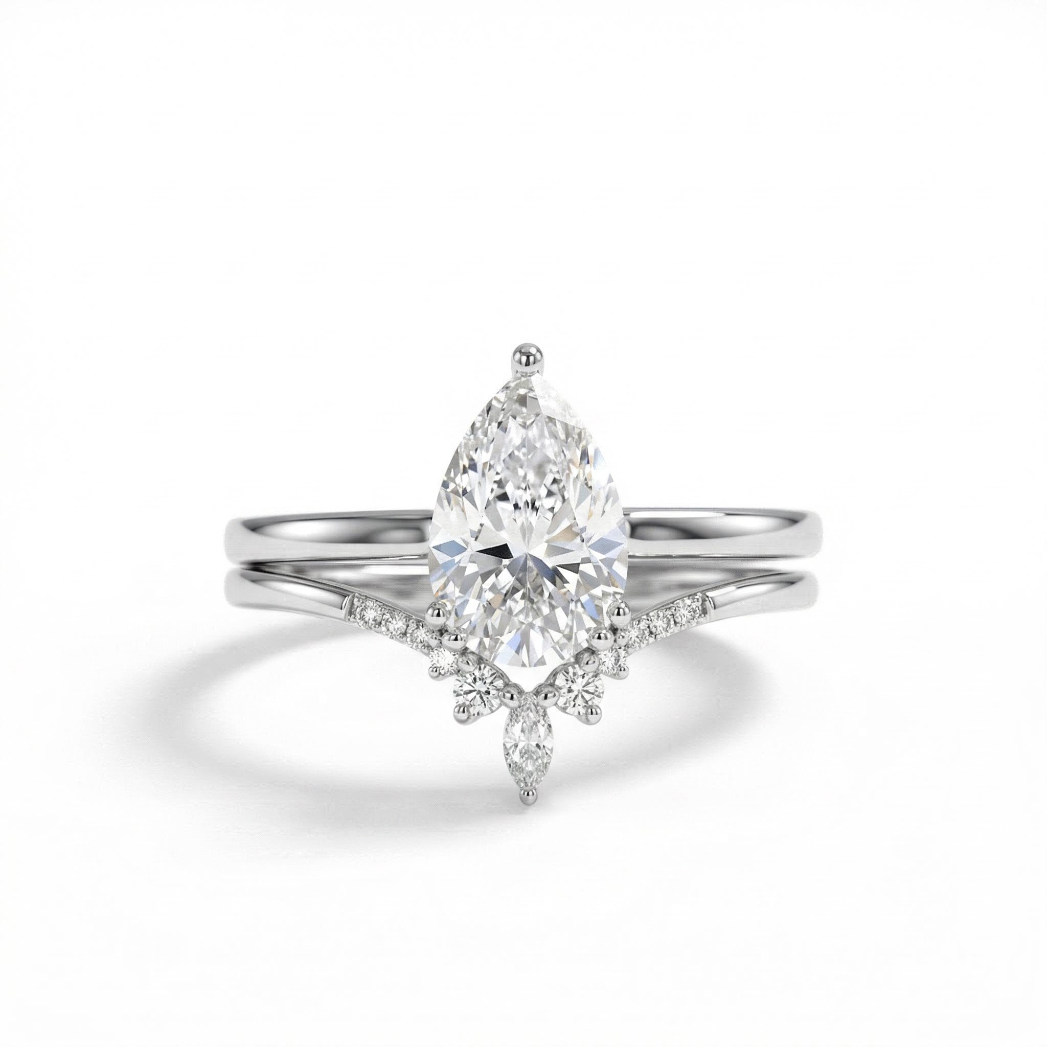 2.27CT Pear & Round Cut VVS Moissanite S925 Silver Engagement Ring Sets