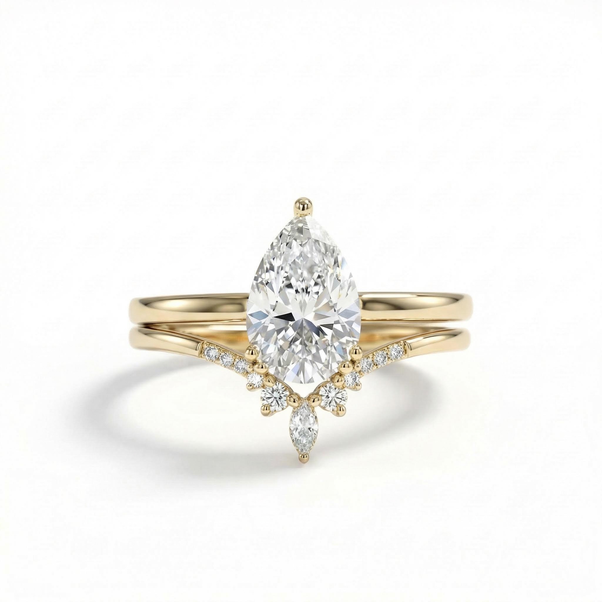 2.27CT Pear & Round Cut VVS Moissanite S925 Silver Engagement Ring Sets