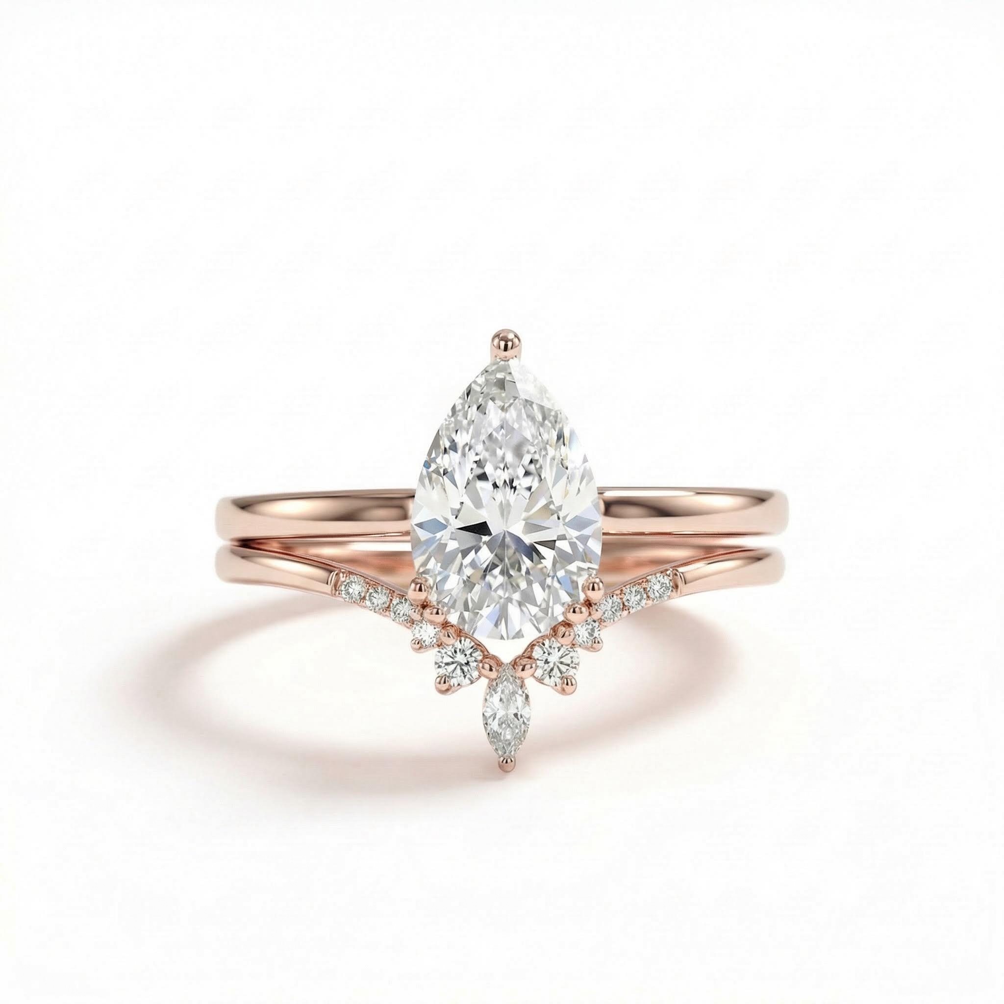 2.27CT Pear & Round Cut VVS Moissanite S925 Silver Engagement Ring Sets