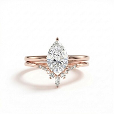 2.27CT Pear & Round Cut VVS Moissanite S925 Silver Engagement Ring Sets