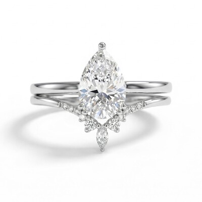 2.27CT Pear & Round Cut VVS Moissanite S925 Silver Engagement Ring Sets