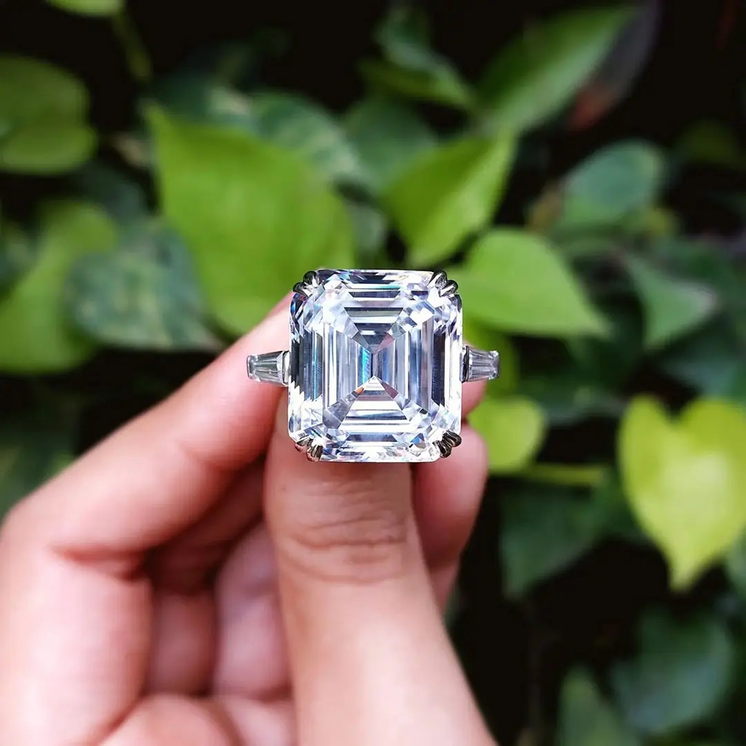 5.34CT Emerald & Baguette Cut VVS Moissanite S925 Silver Engagement Ring