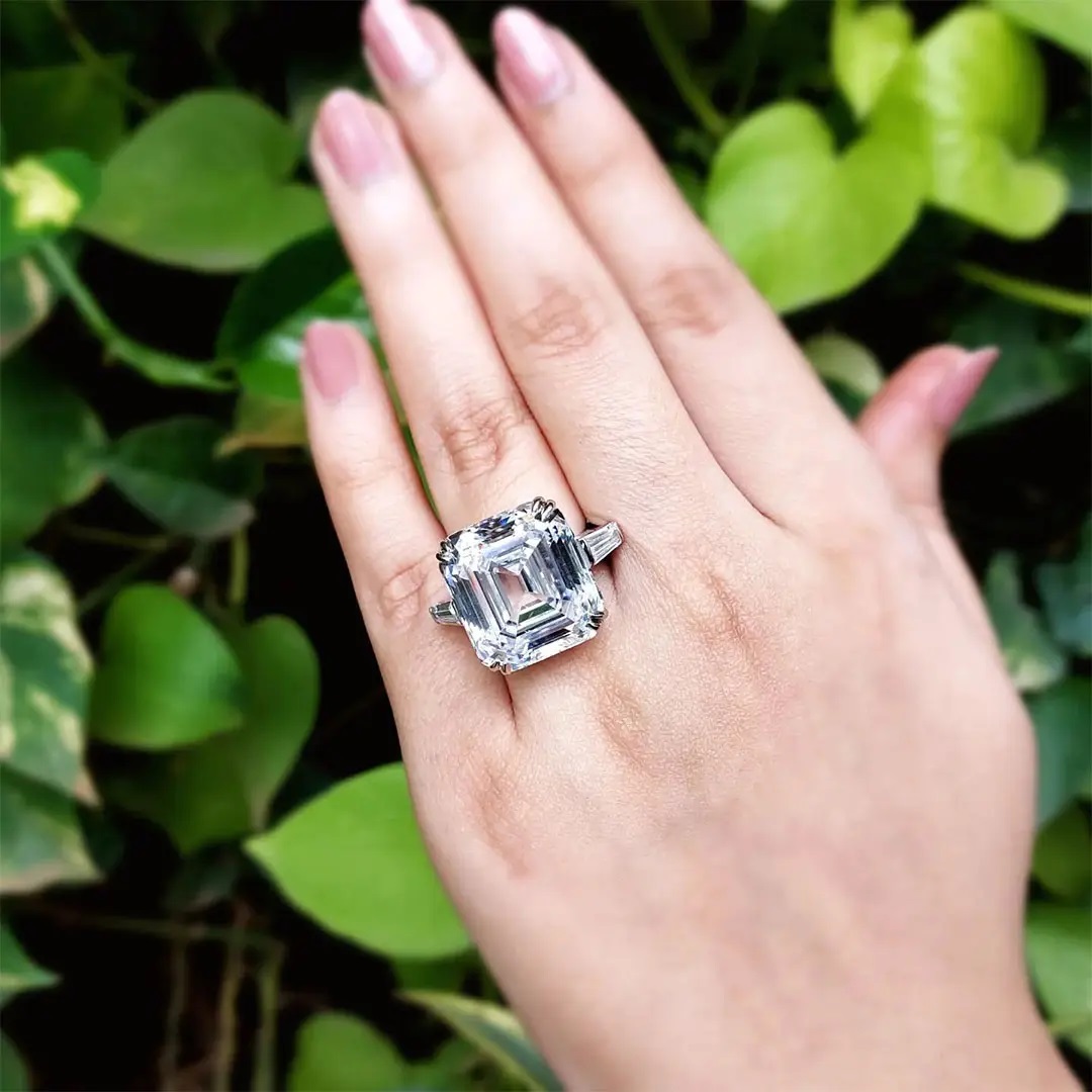 5.34CT Emerald & Baguette Cut VVS Moissanite S925 Silver Engagement Ring