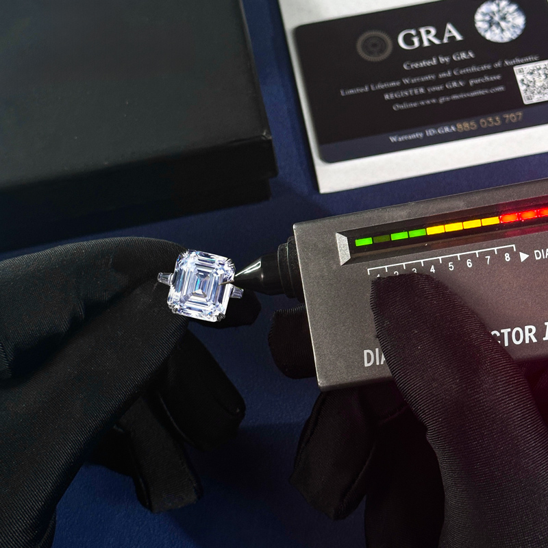 5.34CT Emerald & Baguette Cut VVS Moissanite S925 Silver Engagement Ring