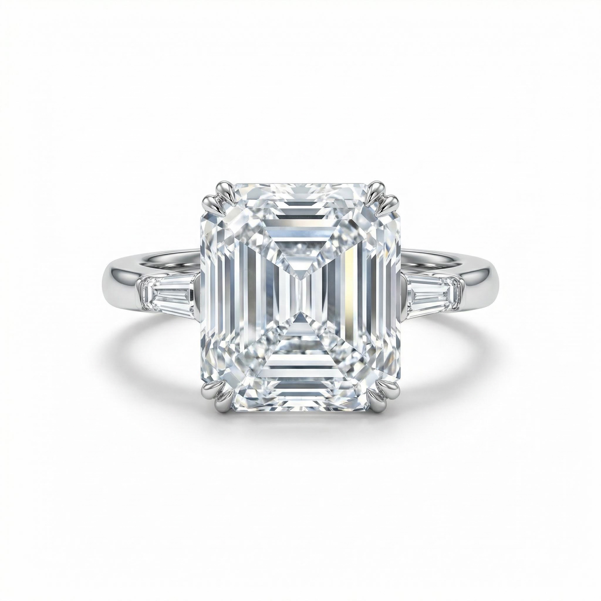 5.34CT Emerald & Baguette Cut VVS Moissanite S925 Silver Engagement Ring