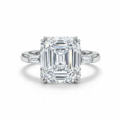 5.34CT Emerald & Baguette Cut VVS Moissanite S925 Silver Engagement Ring