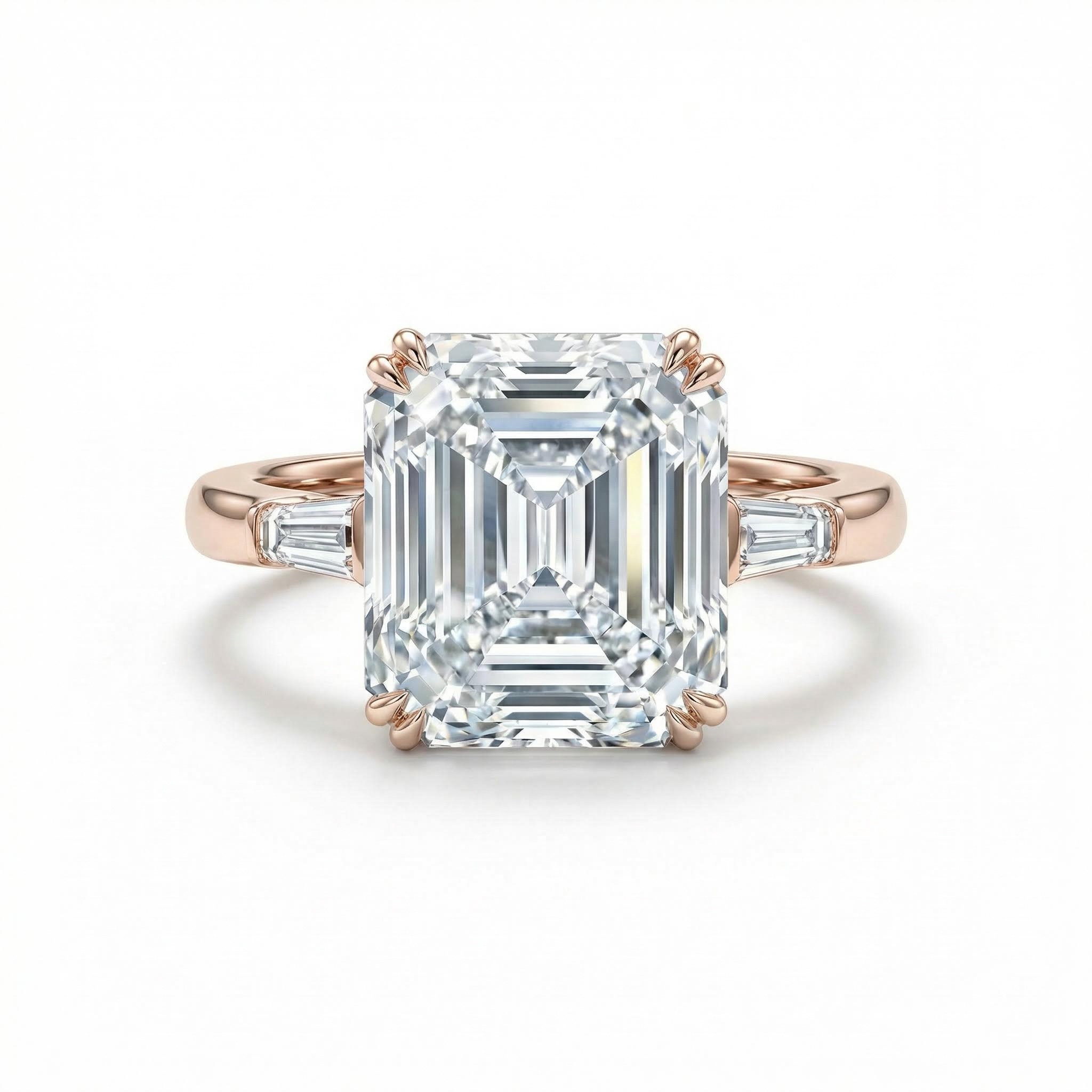 5.34CT Emerald & Baguette Cut VVS Moissanite S925 Silver Engagement Ring