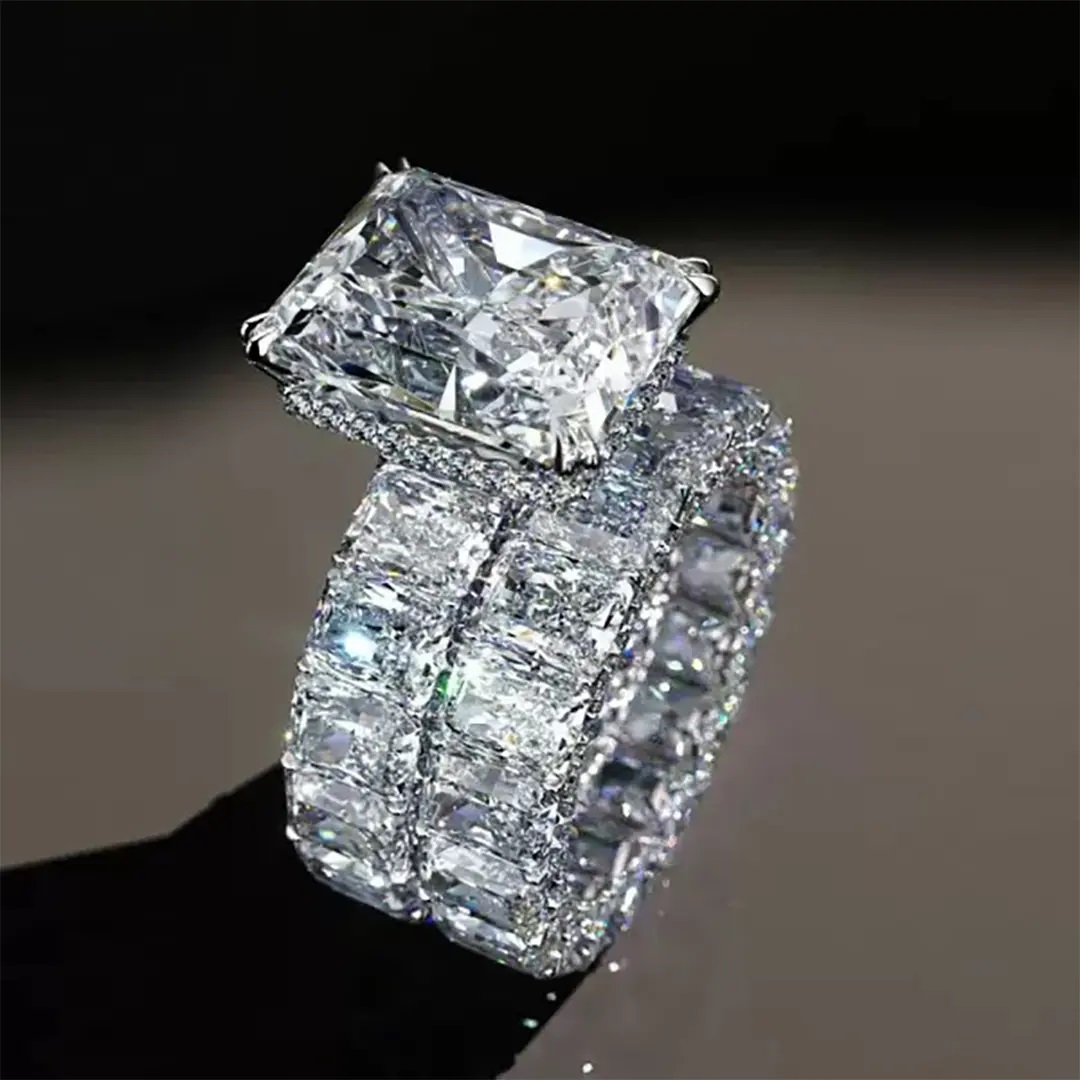 23.85CT Radiant Cut VVS Moissanite S925 Silver Engagement Ring Set
