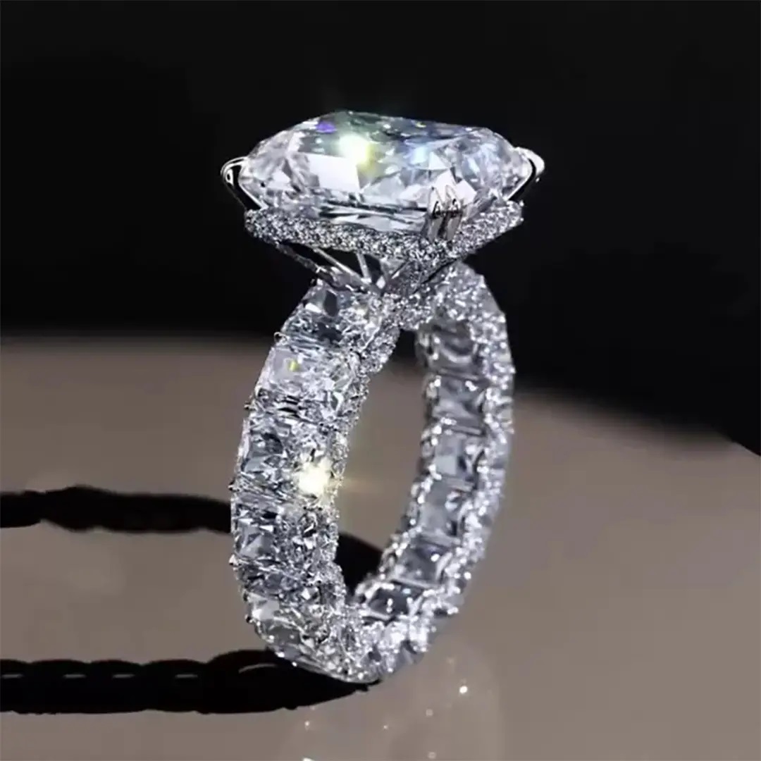23.85CT Radiant Cut VVS Moissanite S925 Silver Engagement Ring Set