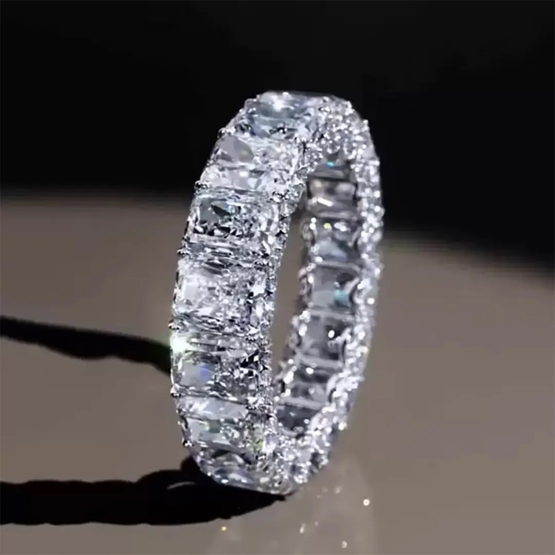 23.85CT Radiant Cut VVS Moissanite S925 Silver Engagement Ring Set