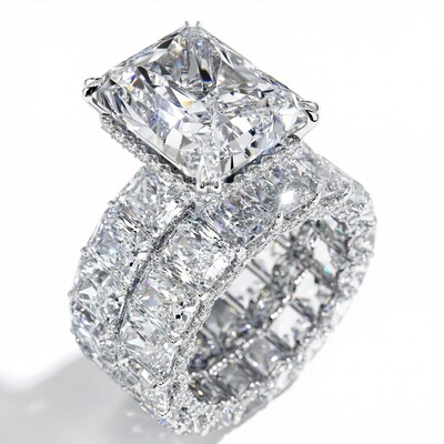 23.85CT Radiant Cut VVS Moissanite S925 Silver Engagement Ring Set