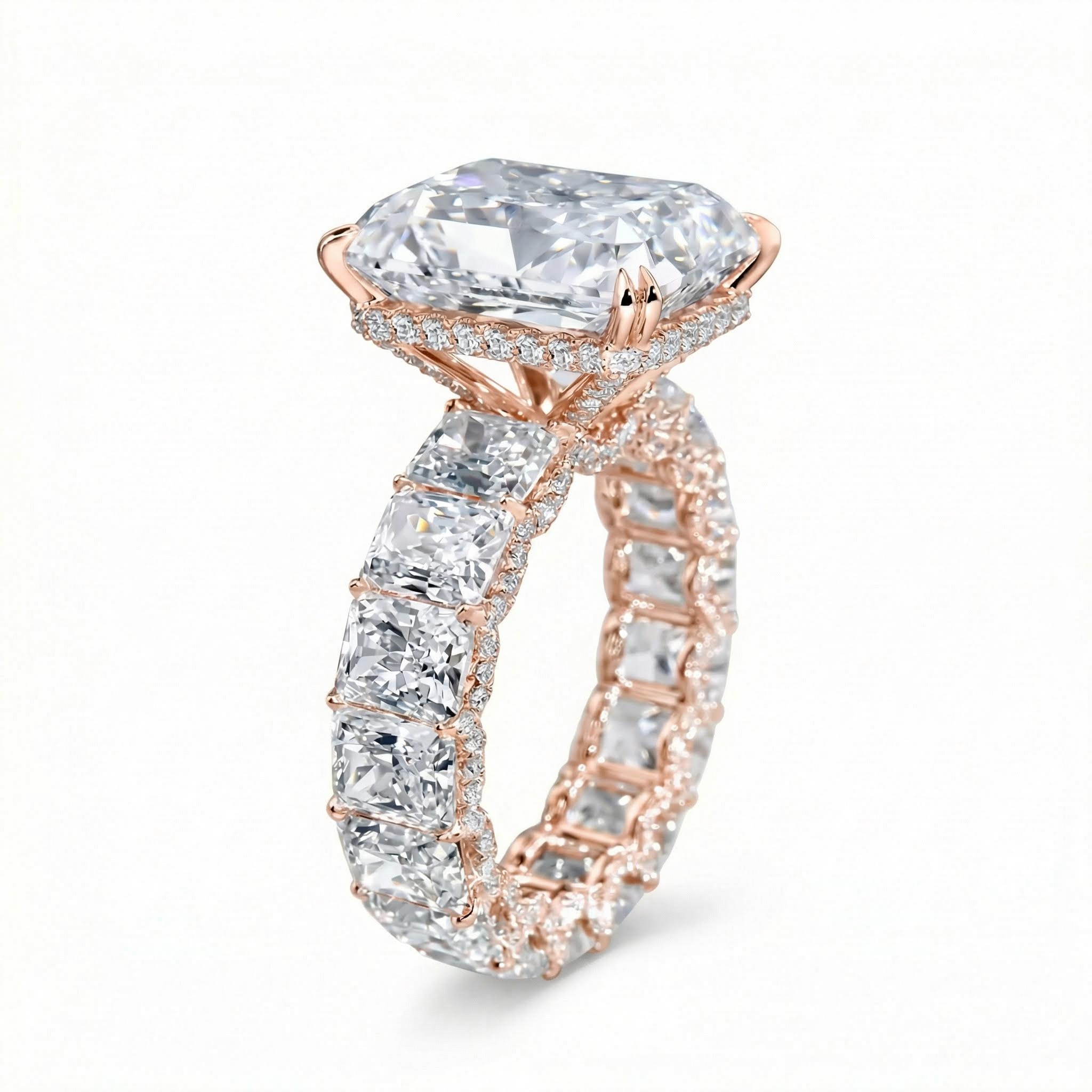 23.85CT Radiant Cut VVS Moissanite S925 Silver Engagement Ring Set