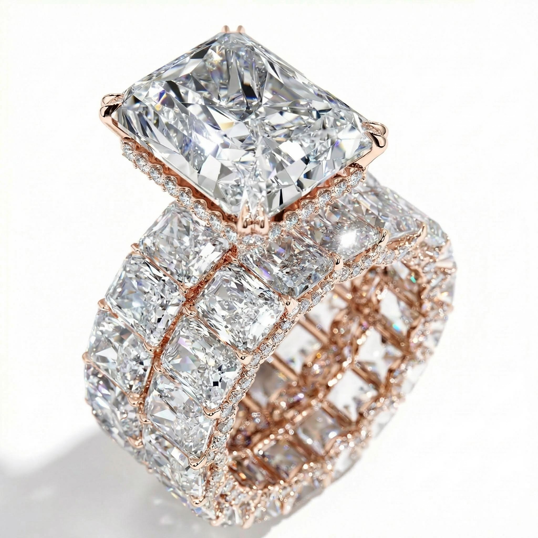 23.85CT Radiant Cut VVS Moissanite S925 Silver Engagement Ring Set