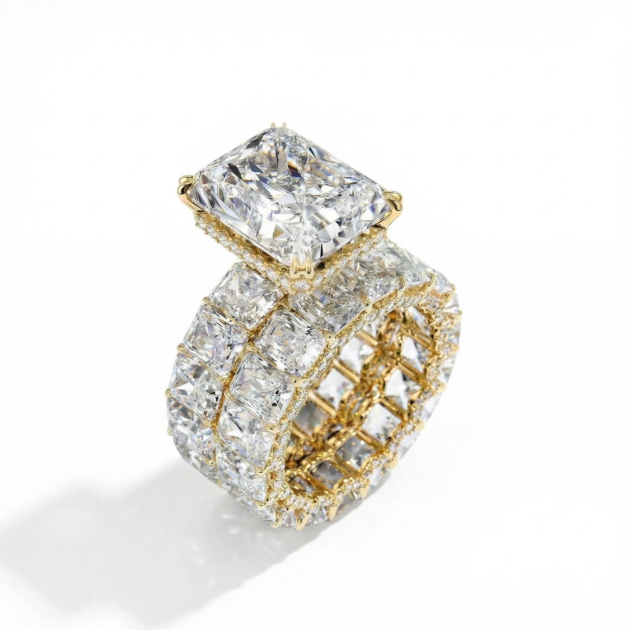 23.85CT Radiant Cut VVS Moissanite S925 Silver Engagement Ring Set