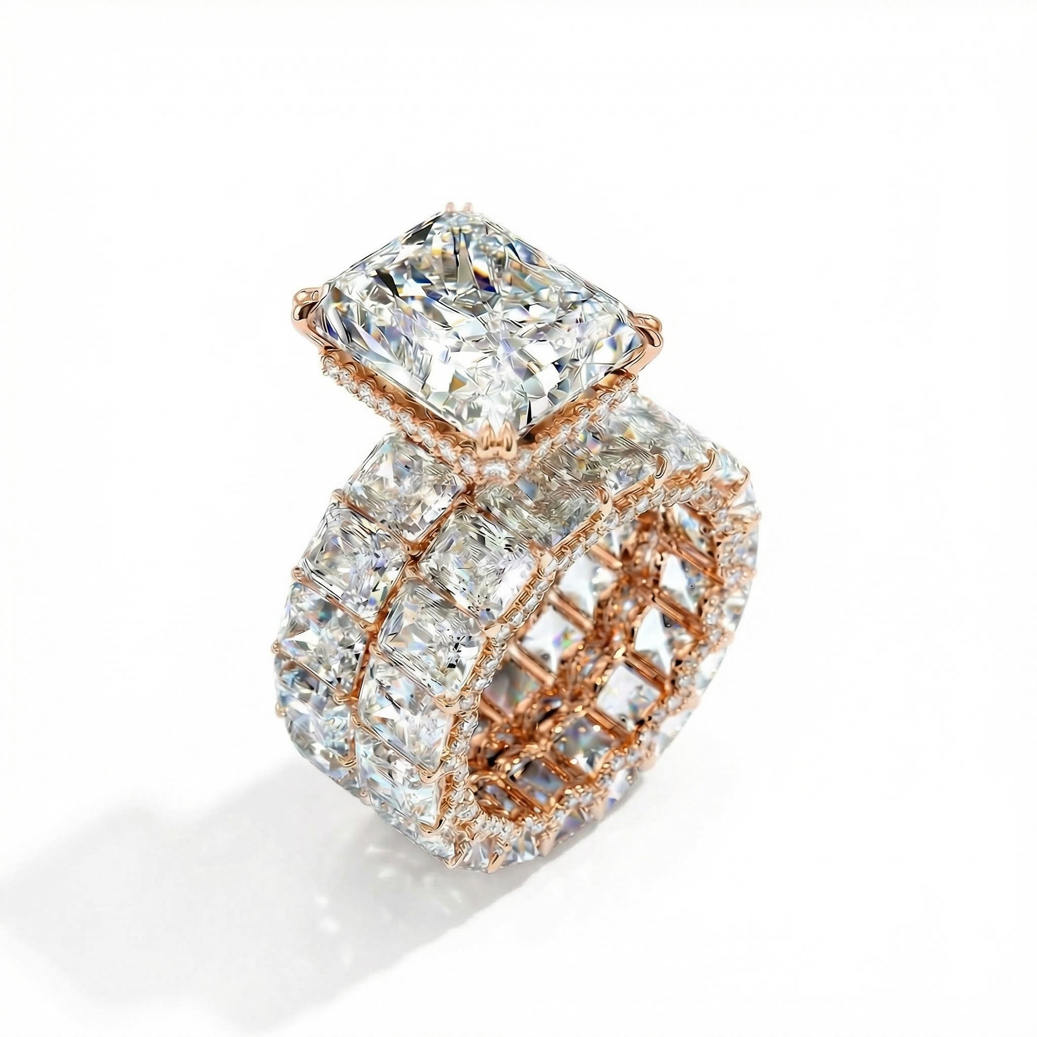 23.85CT Radiant Cut VVS Moissanite S925 Silver Engagement Ring Set