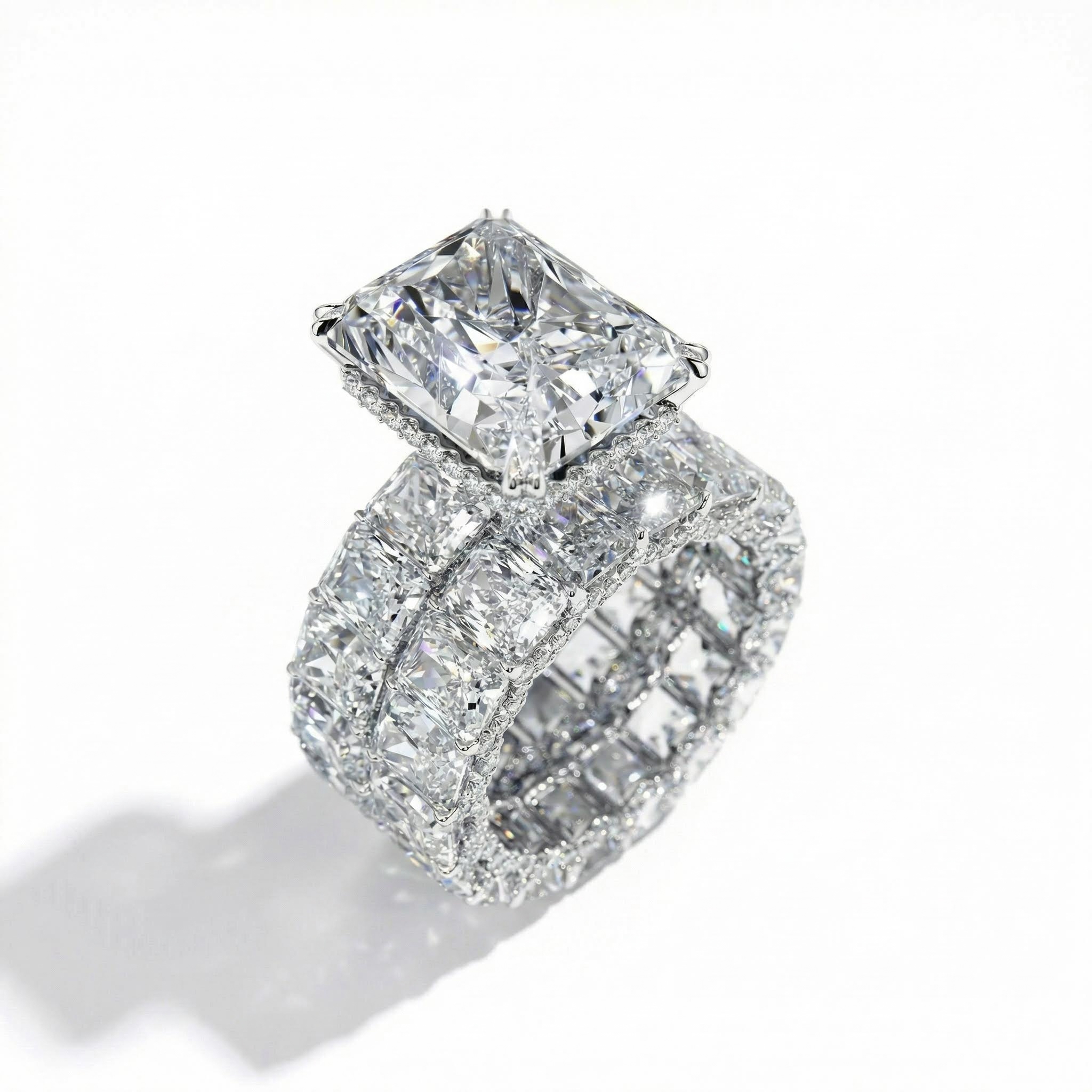 23.85CT Radiant Cut VVS Moissanite S925 Silver Engagement Ring Set