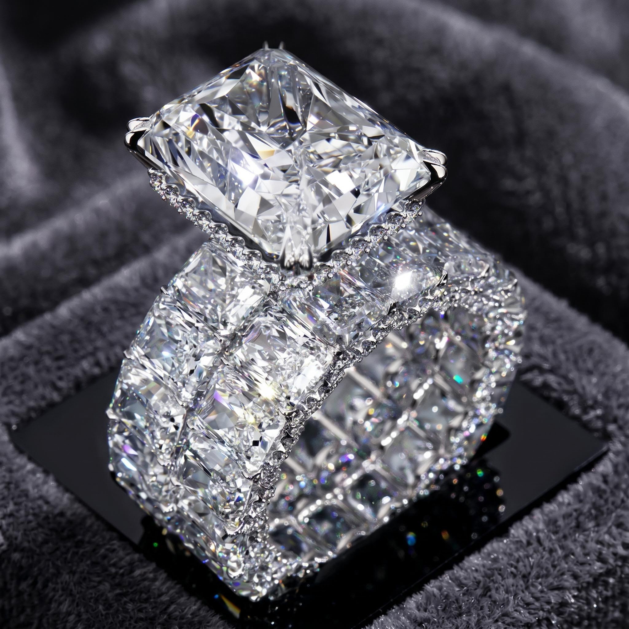 23.85CT Radiant Cut VVS Moissanite S925 Silver Engagement Ring Set