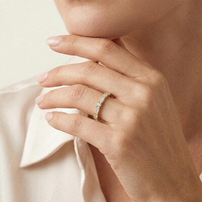 1.2CT Emerald & Round Cut VVS Moissanite S925 Silver Wedding Band