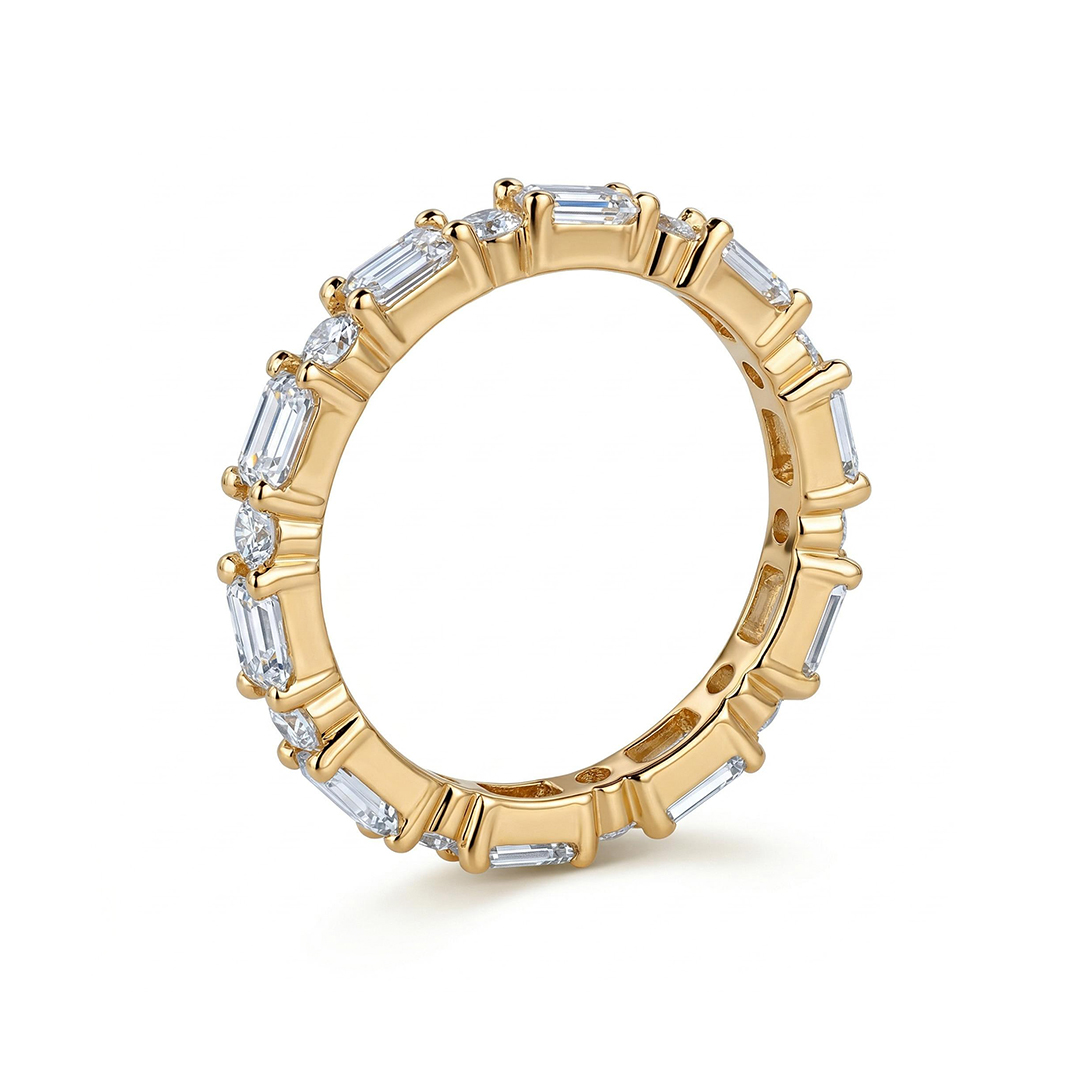 1.2CT Emerald & Round Cut VVS Moissanite S925 Silver Wedding Band