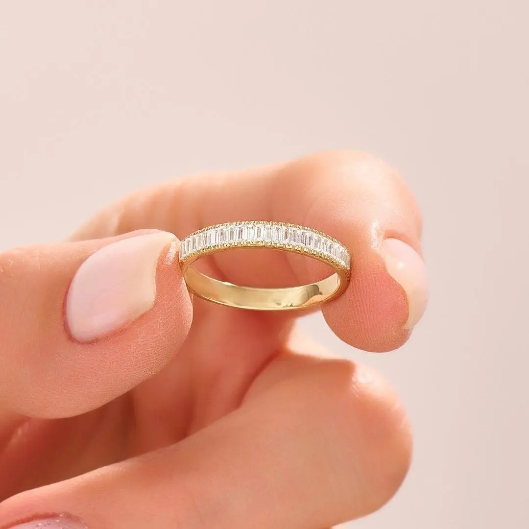 0.5CT Emerald Cut VVS Moissanite S925 Silver Wedding Band