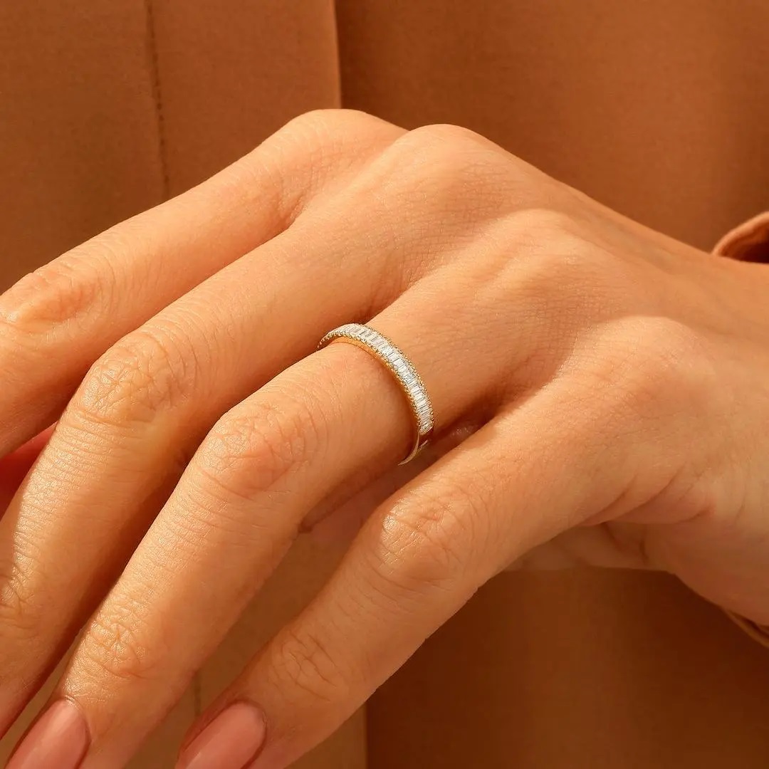 0.5CT Emerald Cut VVS Moissanite S925 Silver Wedding Band