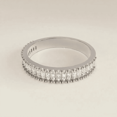 0.5CT Emerald Cut VVS Moissante S925 Silver Wedding Band