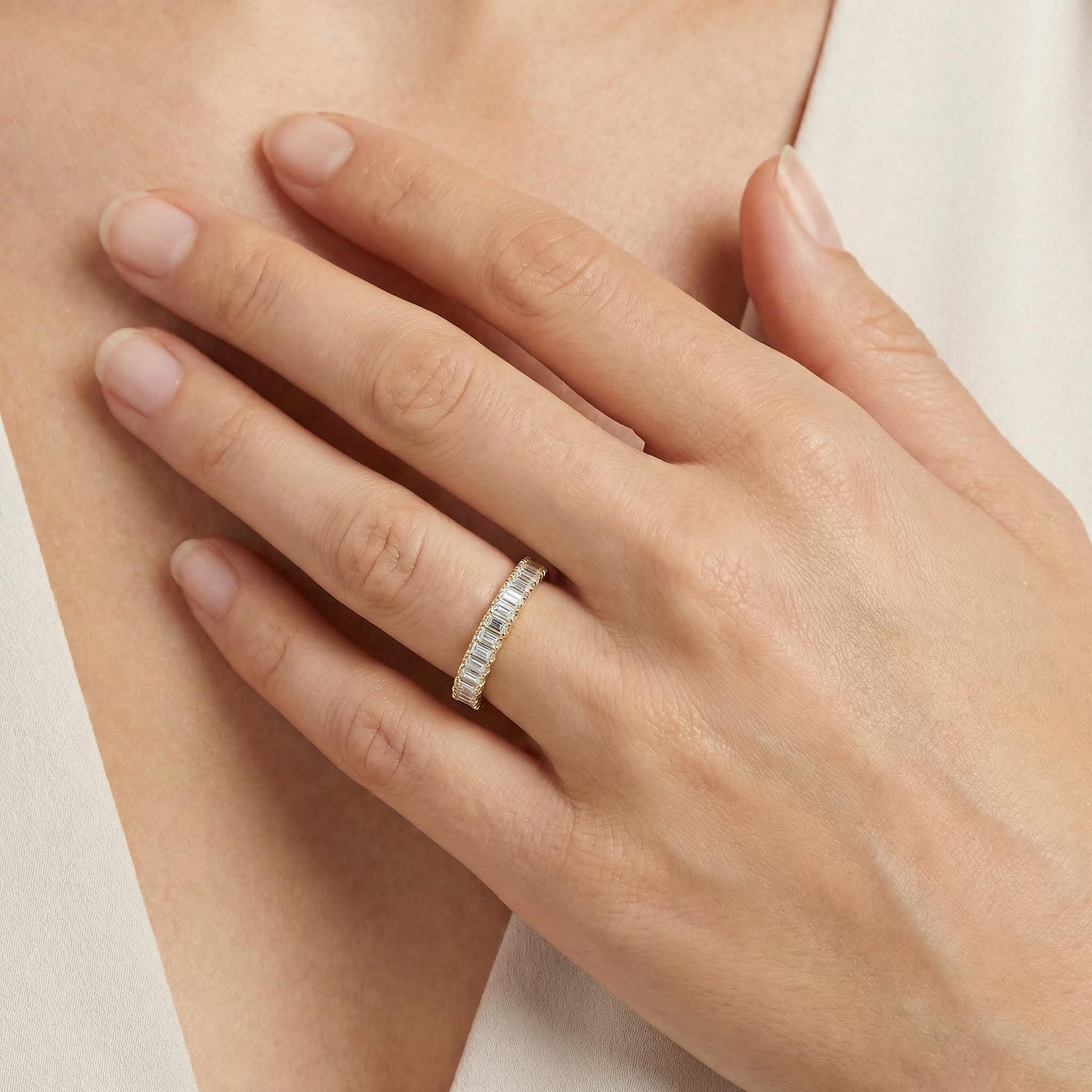 0.5CT Emerald Cut VVS Moissanite S925 Silver Wedding Band