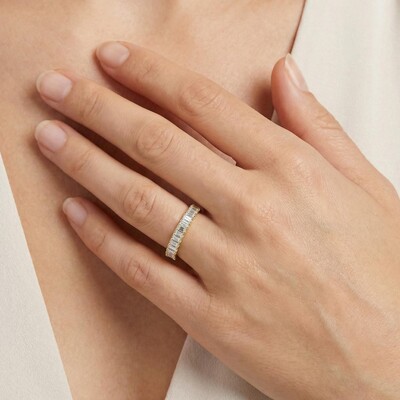 0.5CT Emerald Cut VVS Moissanite S925 Silver Wedding Band