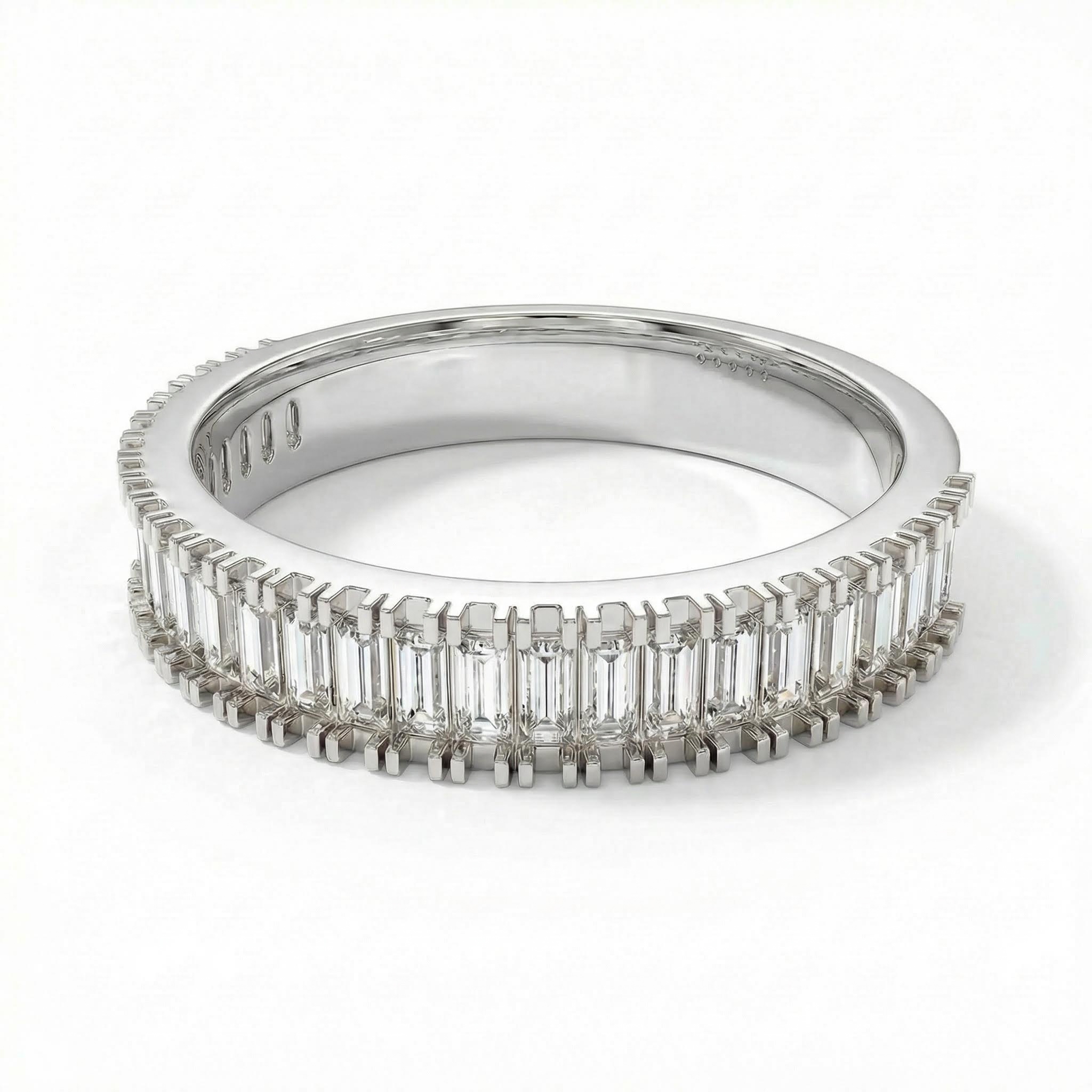 0.5CT Emerald Cut VVS Moissanite S925 Silver Wedding Band