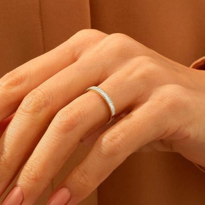 0.5CT Emerald Cut VVS Moissanite S925 Silver Wedding Band