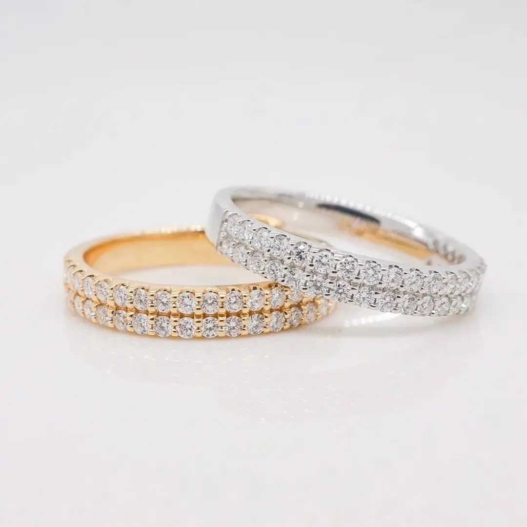 Double Row 0.67CT Round Cut VVS Moissanite S925 Silver Wedding Band